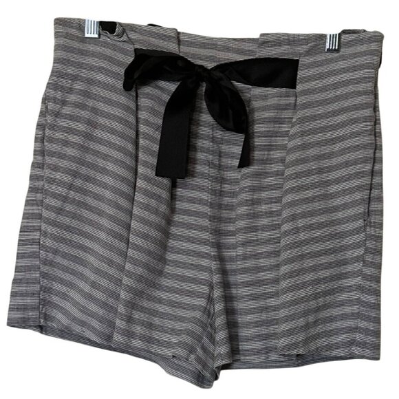 Elevenses Brand High-rise Gray Black Striped Shorts Cotton Blend Women's Size 8 - Picture 1 of 15